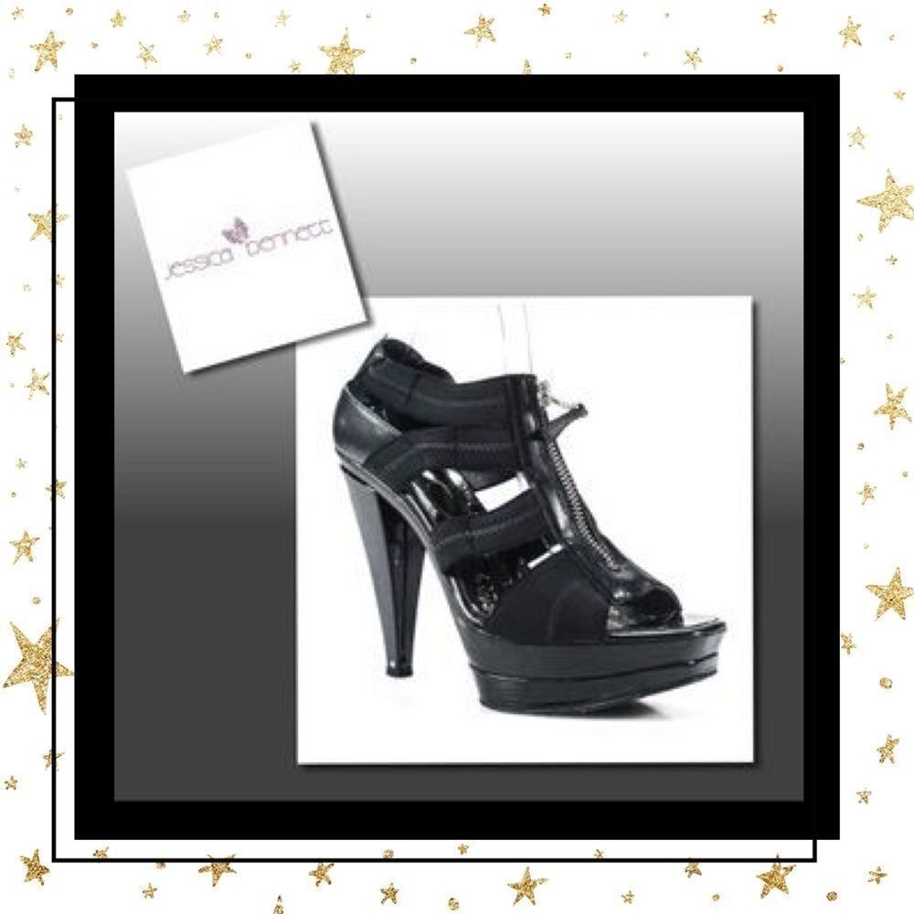 Jessica Bennett Black Leather Zip Up Pumps 9 9M
